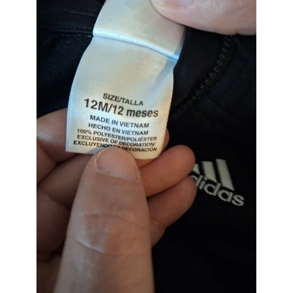 Adidas Infant Boys Black White 3-Stripe Tracksuit Jacket Pants Set 12M AG6122